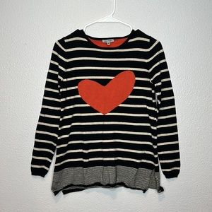 Lisa Todd Striped Heart Cashmere Blend Sweater Size XS
